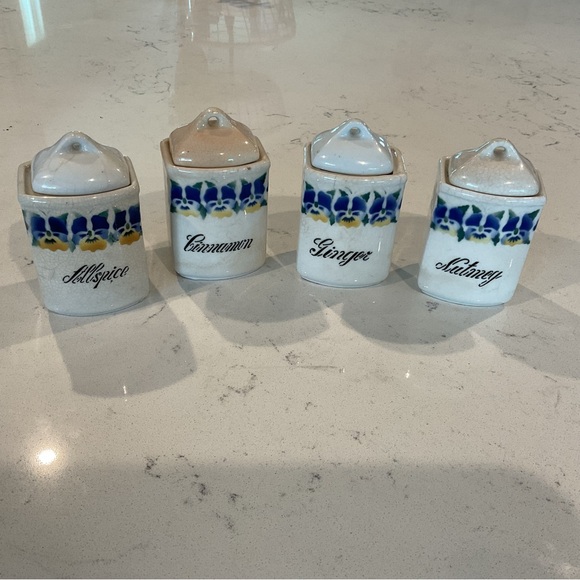 Vintage Germany Spice Pottery Set Allspice, Cinnamon, Ginger & Nutmeg w/ crazing - Picture 5 of 12